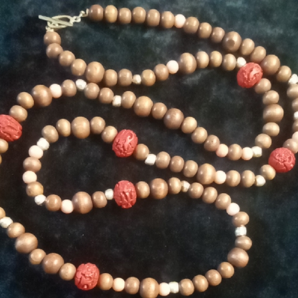 Bohemian Brown and Red Beaded Necklace